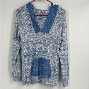 Roxy Blue and White Knit Women's Pullover V Neck Sweater Hoodie